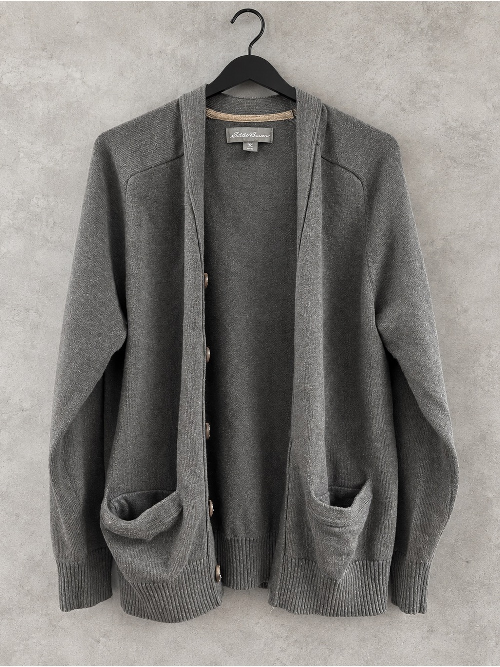 Eddie Bauer Men’s Medium Gray Merino Wool Blend Button Cardigan Sweater